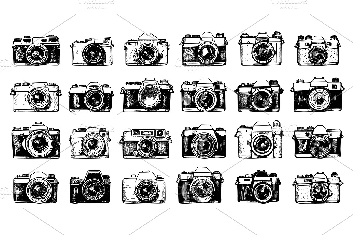 Doodle Vintage Photo Cameras Icons, an Object Illustration by LadadikArt