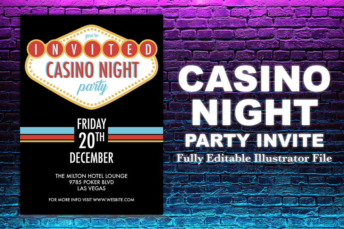 Retro Casino Night Party Invite, an Invitation Template by BF Studios (Photo 1 of 2)