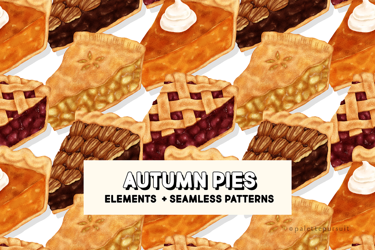 Autumn Thanksgiving pies pattern set, a Food Illustration by Palette Pursuit (Photo 1 of 8)