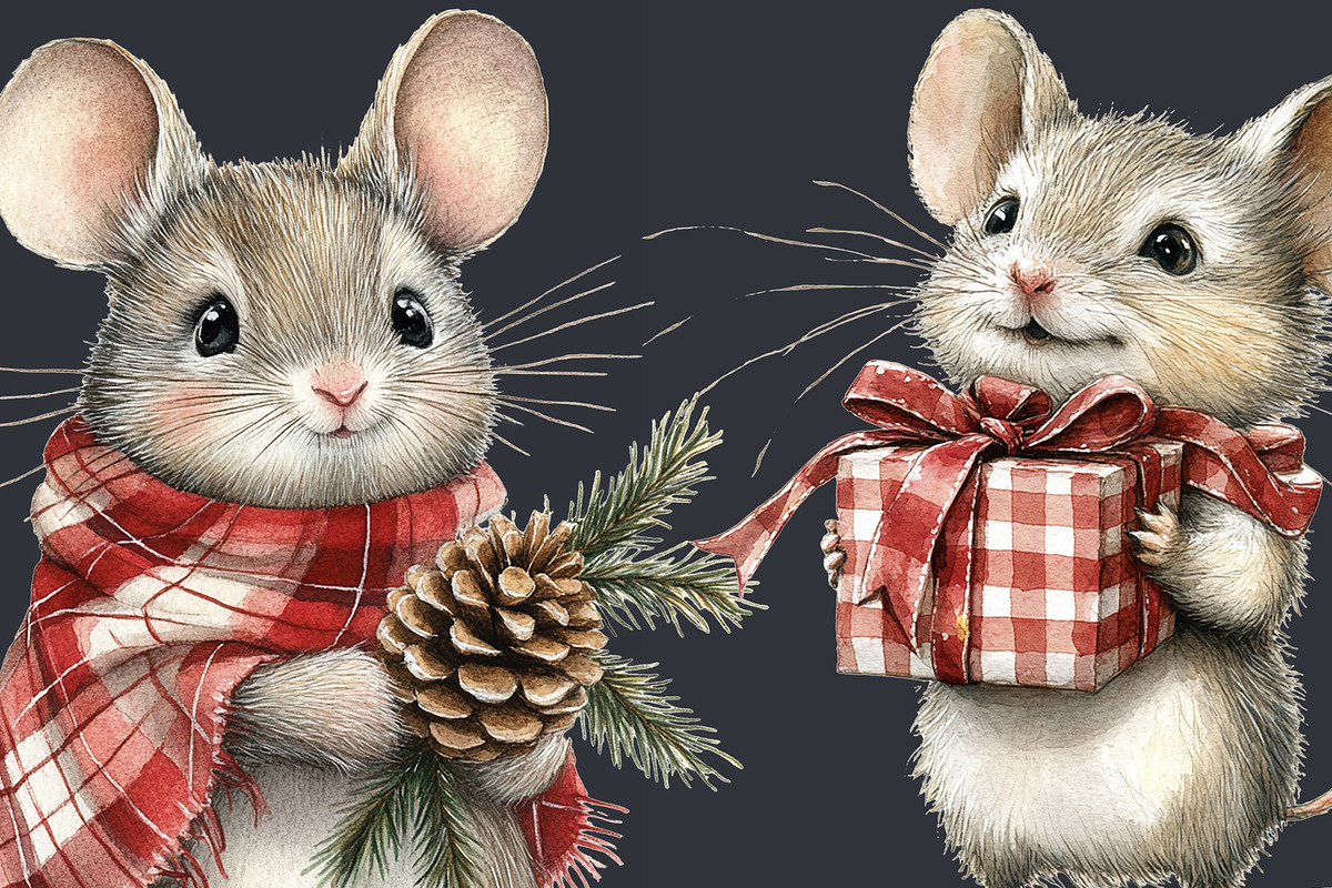 Christmas Mouse Clipart 29 PNG, a Seasonal Illustration by EleSArtDesign (Photo 4 of 4)