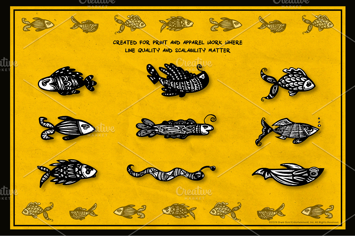 18 Trippy Hand-Drawn Vector Fish, an Animal Illustration by Fuzzy Poet by DG2 (Photo 2 of 4)