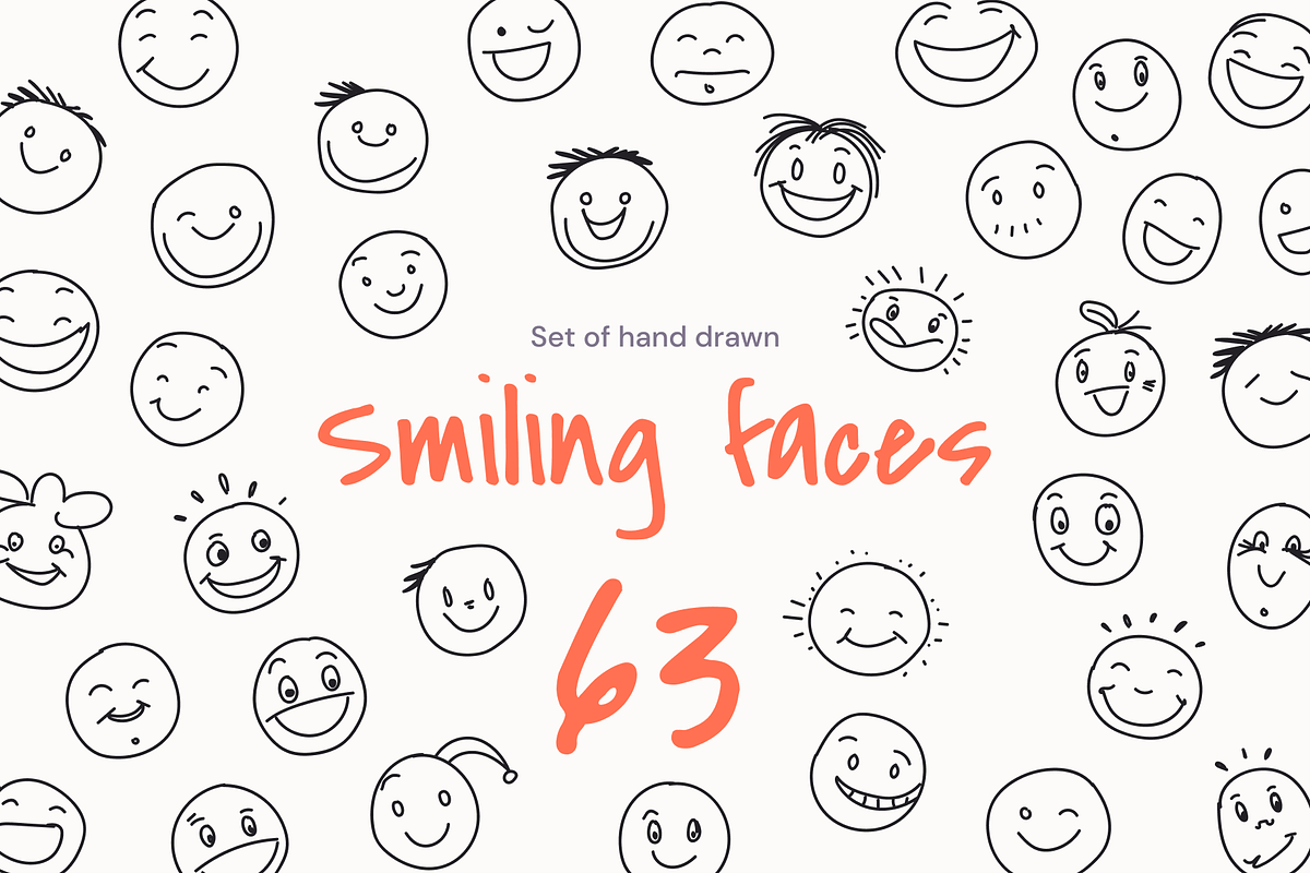 Set of hand 63 drawn smiling faces, an Object Illustration by Spojeeto Devices Mockups (Photo 1 of 2)