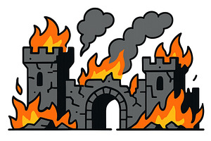 Burning castle surrounded by flames, an Object Illustration by ZinetroN