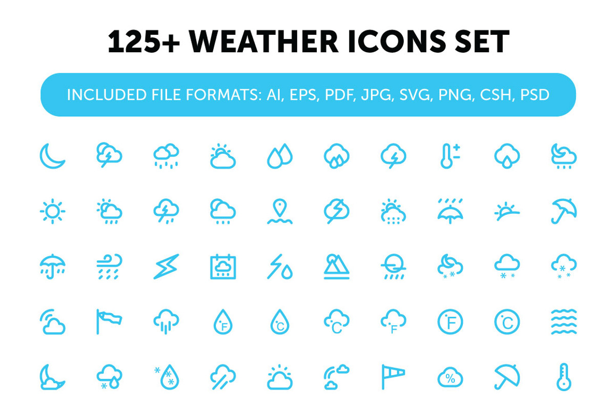 125+ Weather Icons Set, an Outline Icon by Vectors Market (Photo 1 of 3)