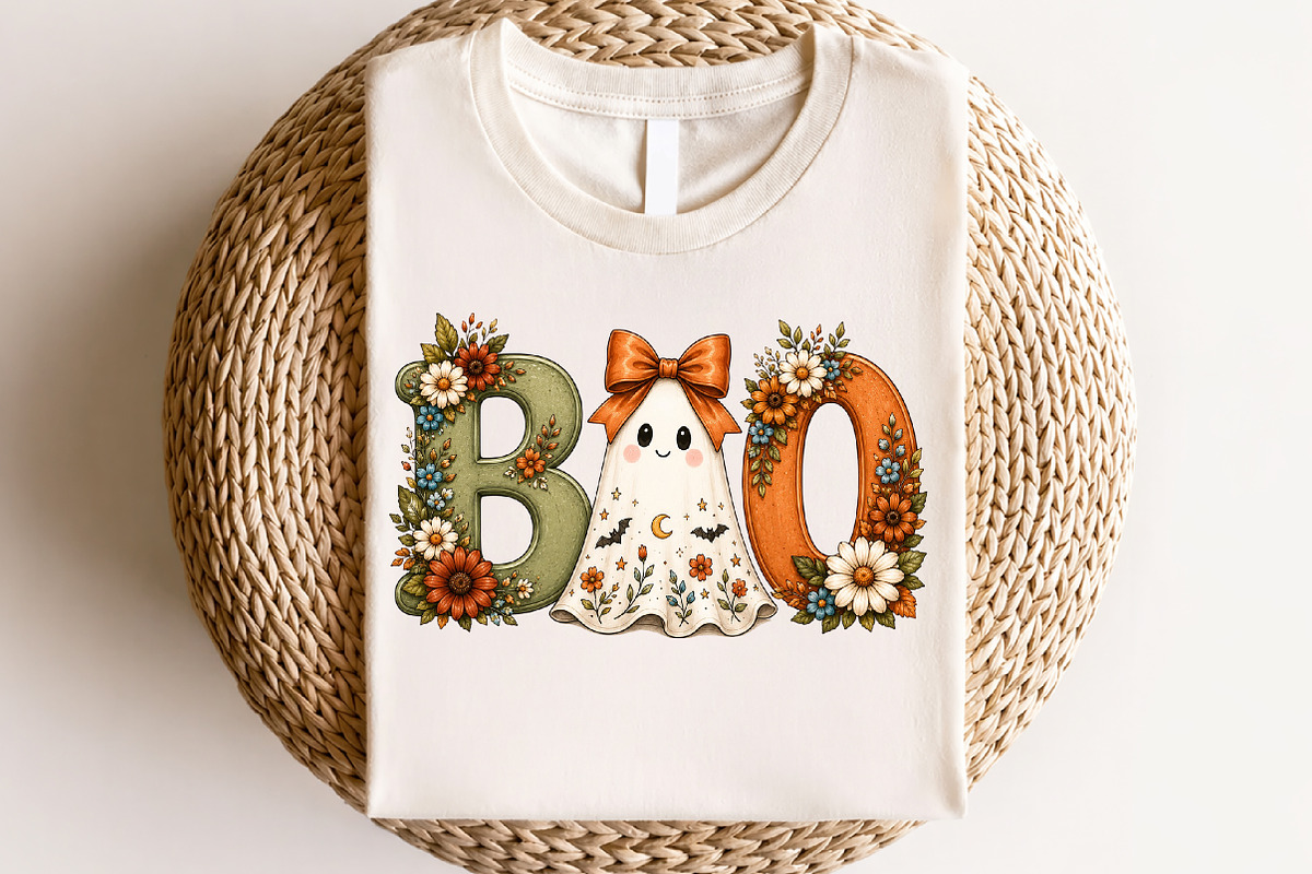 Floral Boo Ghost Halloween PNG, a Seasonal Illustration by CraftArtStudio (Photo 4 of 4)