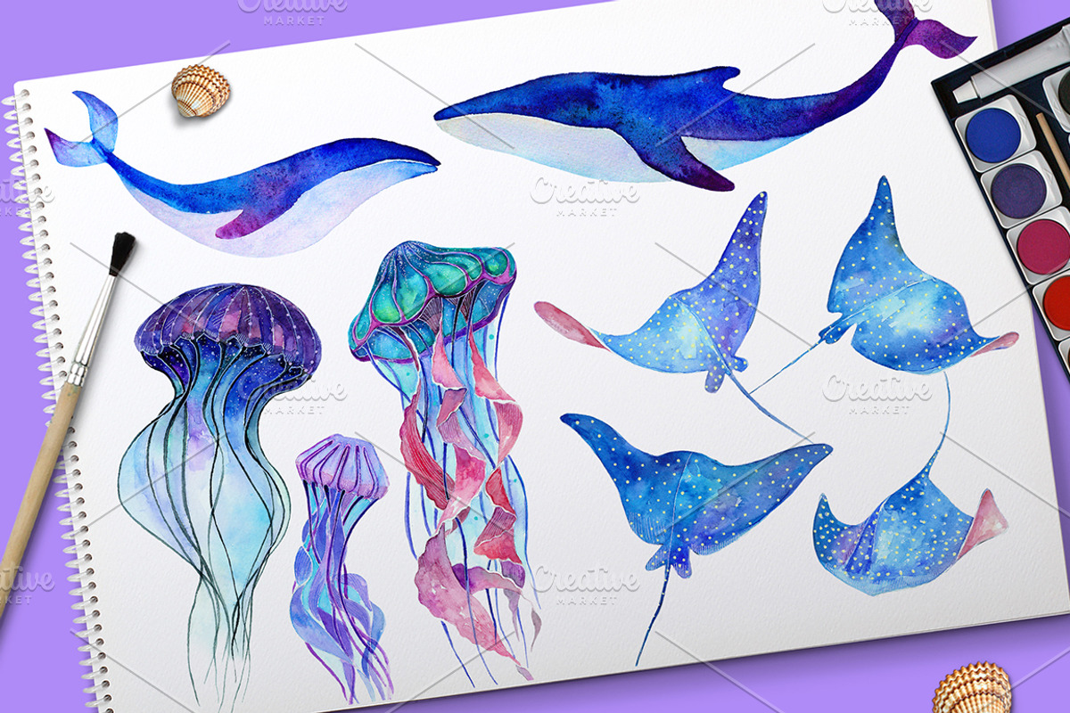 Sea Life. Watercolor set, an Animal Illustration by Librebird (Photo 2 of 6)