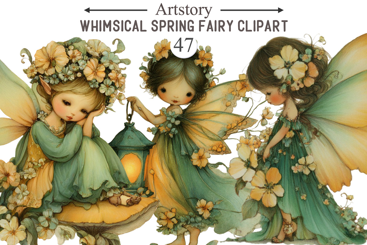 Whimsical Spring Fairy Clipart, an Illustration by designcity5 (Photo 1 of 5)