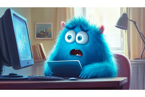 Cute Monster With Thick Blue Fur