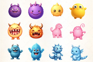 Cute Monsters Watercolor Clipart, an Illustration by CrexoraLab