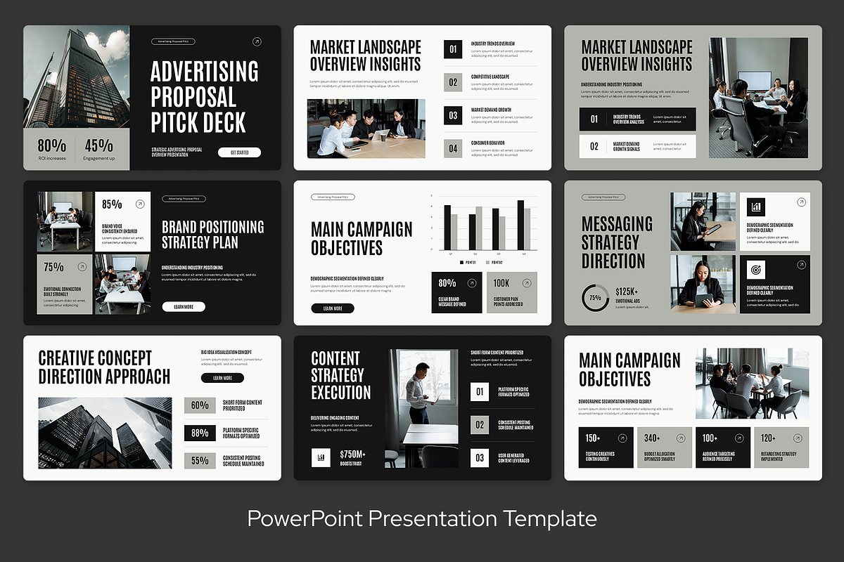 Black Grey Advertising Proposal Deck, a Presentation Template by Sixtemp (Photo 2 of 3)