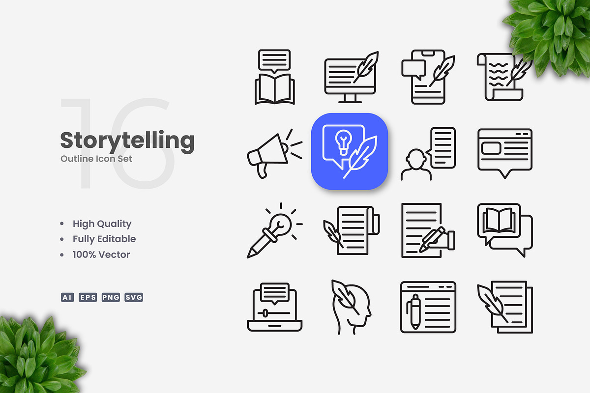 Storytelling Outline Icons, an Outline Icon by Upnowgraphic