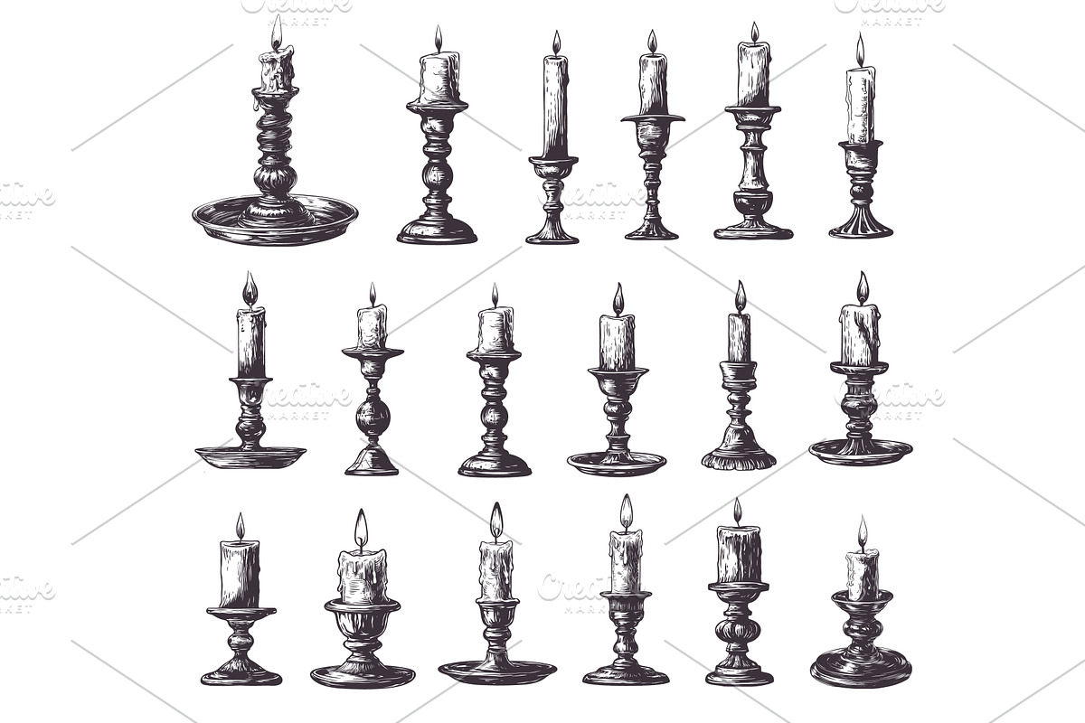 Hand drawn candle holder set, an Object Illustration by Stock-Smart-Start