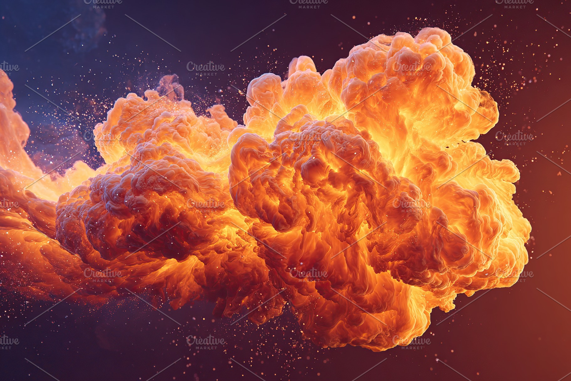 Mysterious explosion cloud fills the night sky with vibrant colors and mesmeriz, an Arts & Entertainment Photo by AlyaAnd