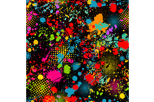 Seamless colored blots on a black, a Texture Illustration by Nenahliadava Design