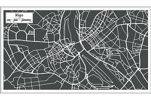 Riga Latvia Map In Retro Style.