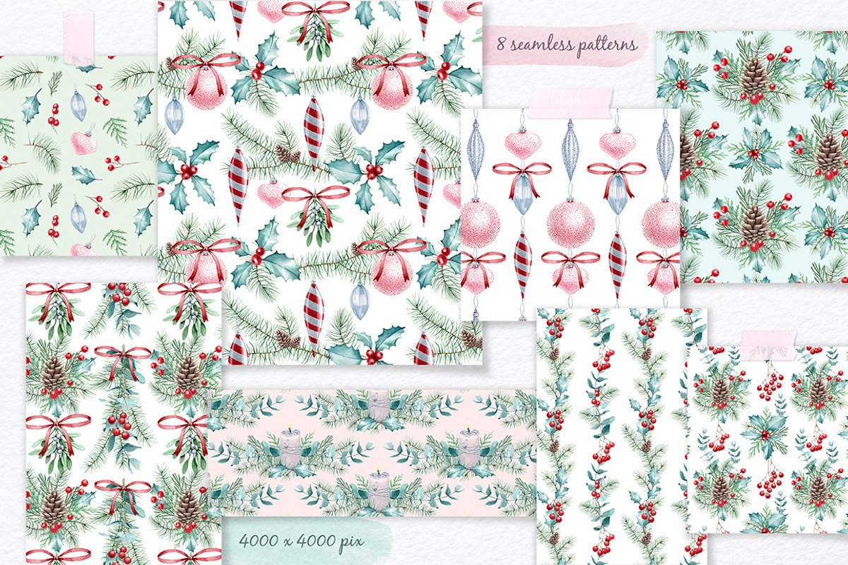 Holly Jolly Christmas watercolor set, a Decorative Illustration by MariArtySpace (Photo 4 of 7)
