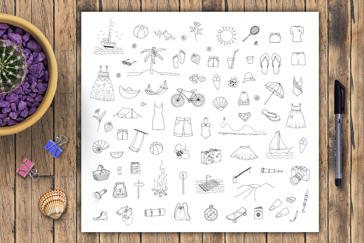Summer doodles set, an Illustration by Floralis