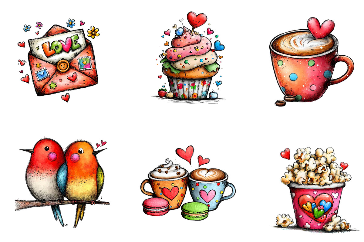 Whimsical valentines clip art, an Illustration by CreationArt (Photo 3 of 6)