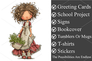 Watercolor Coquette Farm Girl PNG, a Seasonal Illustration by Canvas Craft