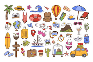 Travel icons. Airplane, suitcase and, an Object Illustration by winwin.art