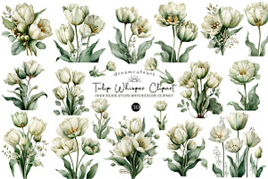 Tulip Whisper Watercolor Clipart, an Illustration by DreamCafeArt