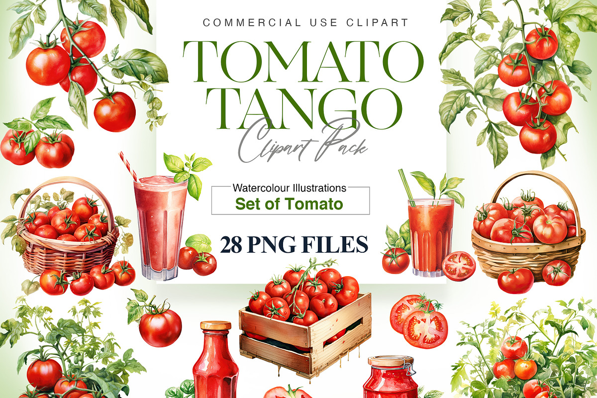Watercolor Tomato Clipart, Vegetable, a Food Illustration by BrushstrokeArtGB (Photo 1 of 9)