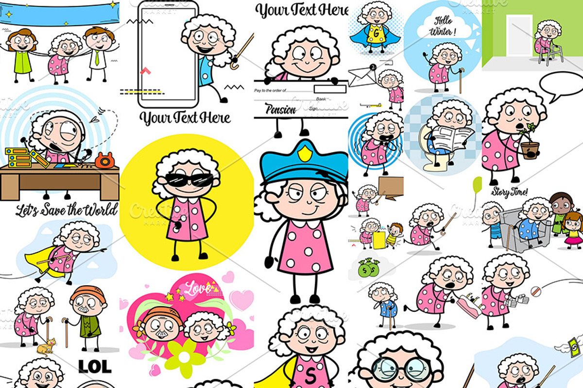 Grandmother ~ Cartoon Character Set, a Person Illustration by The Toon Company (Photo 2 of 12)