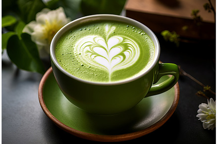 Vibrant Matcha latte. Generate Ai, a Food & Drink Photo by Ylivdesign