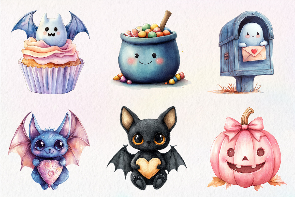 Cute Pastel Spooky Halloween Clipart, an Illustration by CreationArt (Photo 5 of 5)
