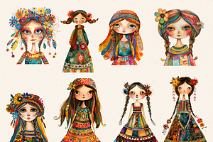 WHIMSICAL FOLK GIRL CLIPART PACK