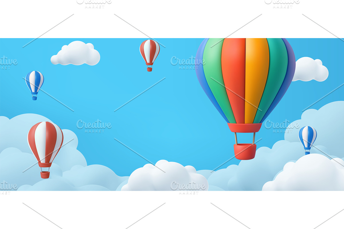 3D Hot Air Balloons Floating in Blue, a Transportation Illustration by ModVector