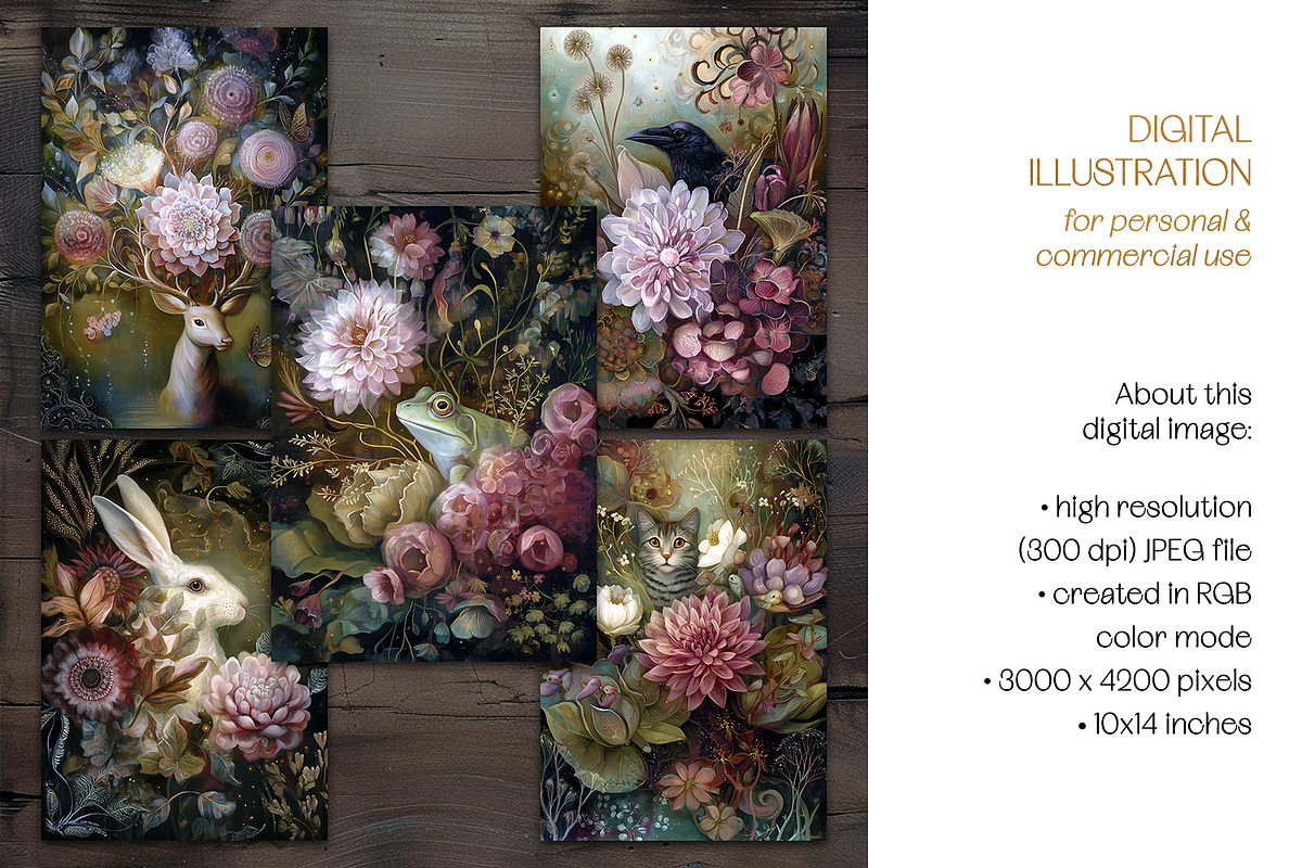 Rococo Flowers & Animals Postcards, an Animal Illustration by The Dutch Lady Designs (Photo 6 of 7)