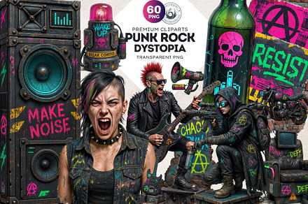 Punk Rock Dystopia PNG Clipart Set, an Illustration by ThatsDesign Art