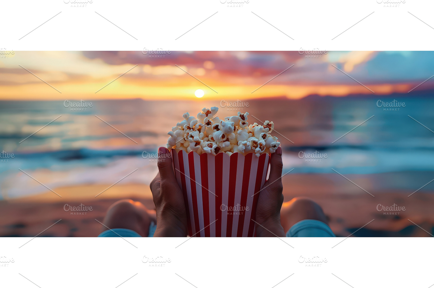 Popcorn at sunset beach movie moment, a Holiday Photo by piter.goskov