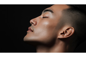 Profile of an Asian man with closed, a Person Photo by Sergey Kotenev