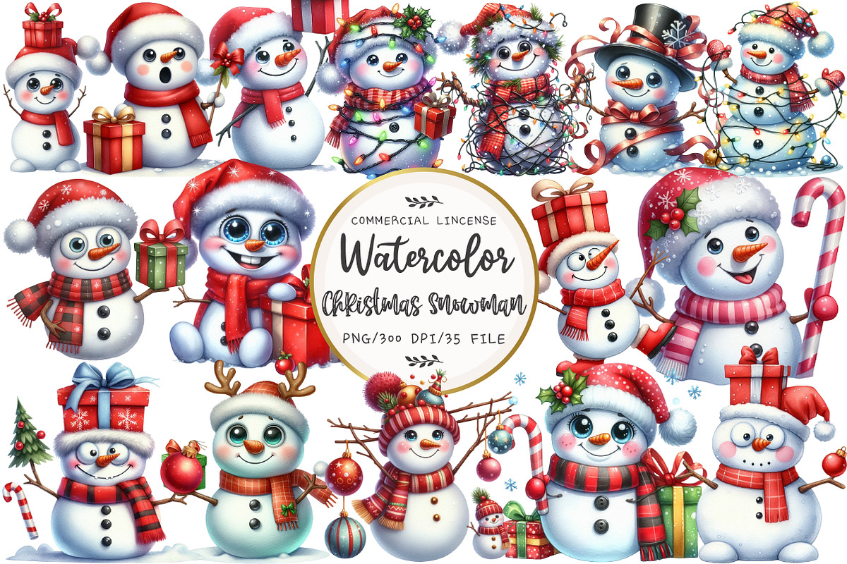 Christmas Snowman Clipart, an Illustration by OK Design (Photo 1 of 5)