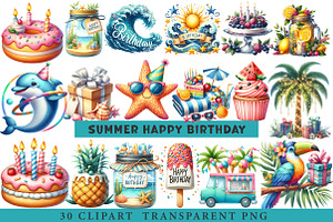 Summer Happy Birthday Clipart, an Illustration by cherrydesign