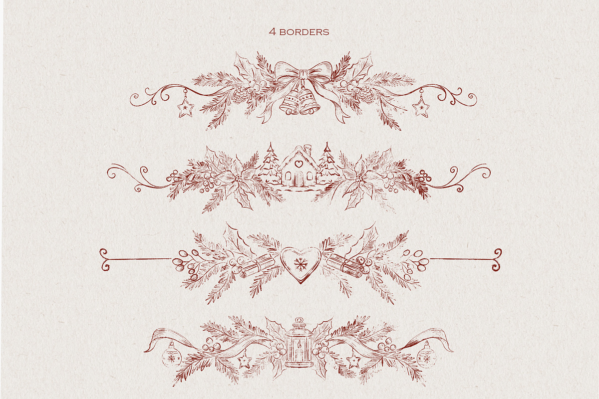 Burgundy Vintage Christmas Line Art, a Decorative Illustration by AlenaVlasko stock Market (Photo 5 of 7)