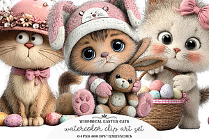 Whimsical Easter Cats Clipart, an Animal 3D Model by GatewayDesign