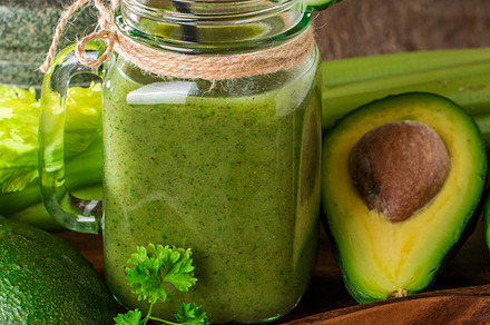 Healthy green juice smoothie with straw, a Food & Drink Photo by piter.goskov