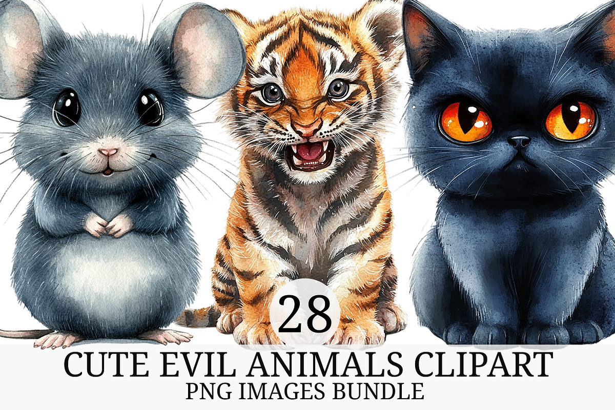 Cute Evil Animals Clipart, an Illustration by Craft Nest (Photo 1 of 7)