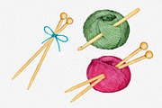 Hand drawn watercolor knittig set, an Illustration by OlyaSenko (Thumbnail 5 of 6)