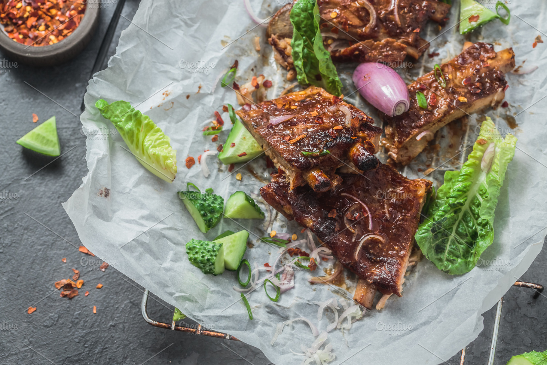 Close view of bbq pork spare ribs, a Food & Drink Photo by Konstantin K.