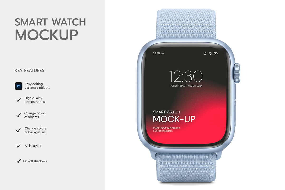 Smart Watch Mockup Template, a Wearable Device Mockup by graphypix (Photo 2 of 4)