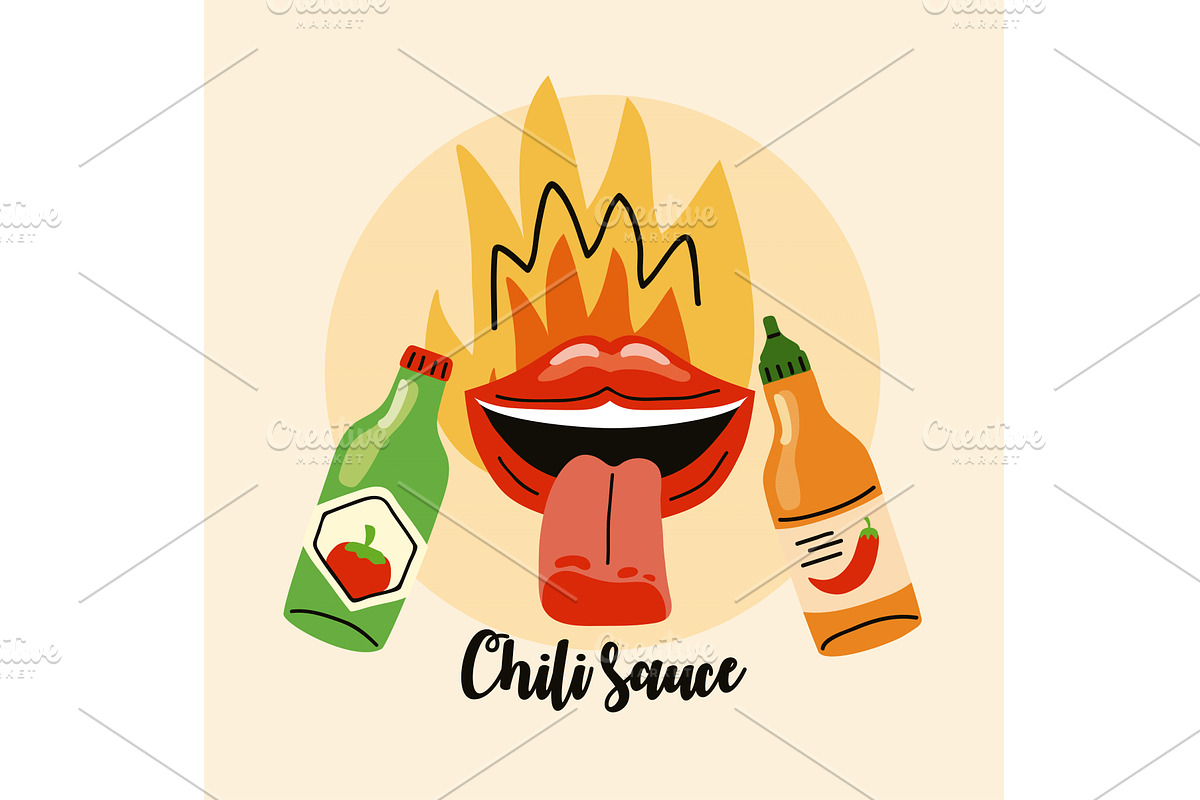 mouth onfire and chili sauces, a Food Illustration by studiogstock