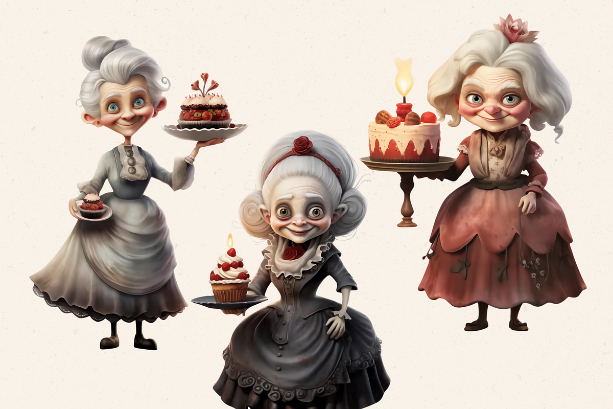 GOTHIC GRANDMAS WITH CAKES CLIPART, a Person Illustration by Daring Digies (Photo 3 of 6)