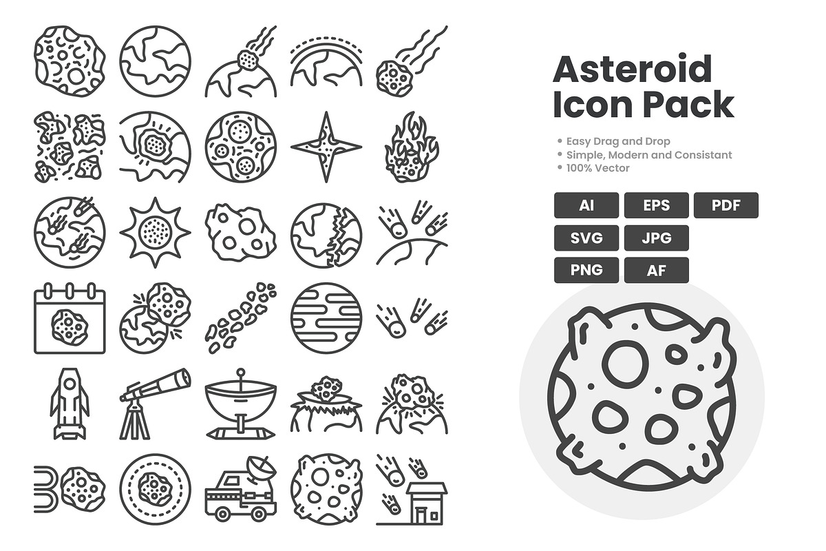 Asteroid Outline Icon Pack, an Outline Icon by erifqizeicon (Photo 2 of 3)