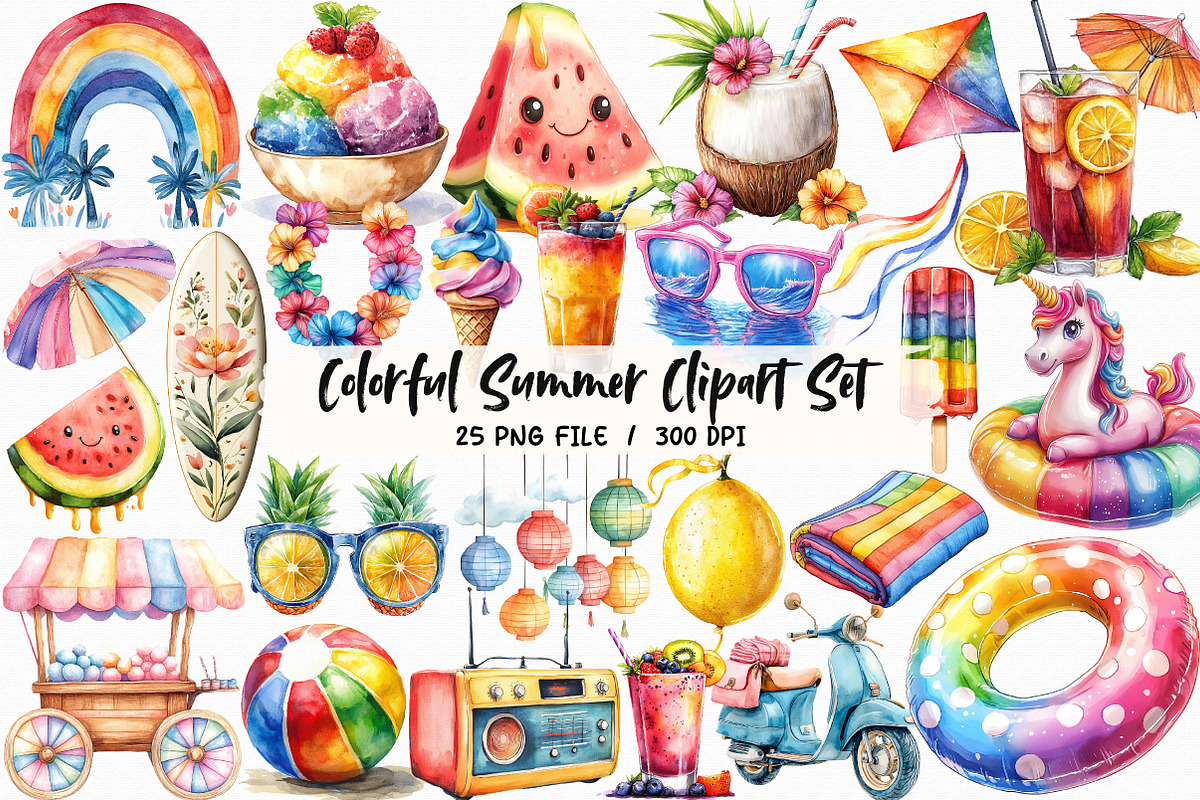 Colorful Summer Clipart Set, an Illustration by Libby Wishes (Photo 1 of 5)