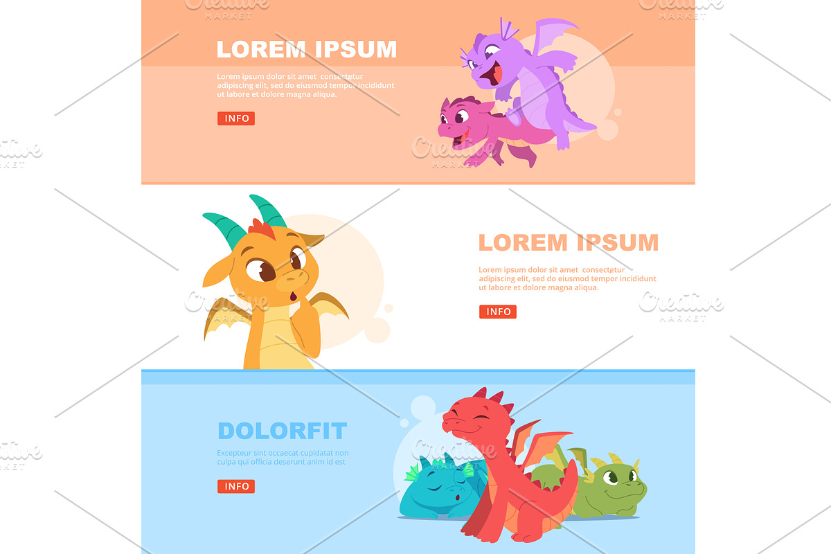 Dragons. banners with cartoon dragon, an Animal Illustration by Onyx