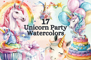 17 Unicorn B-Day Party Watercolors